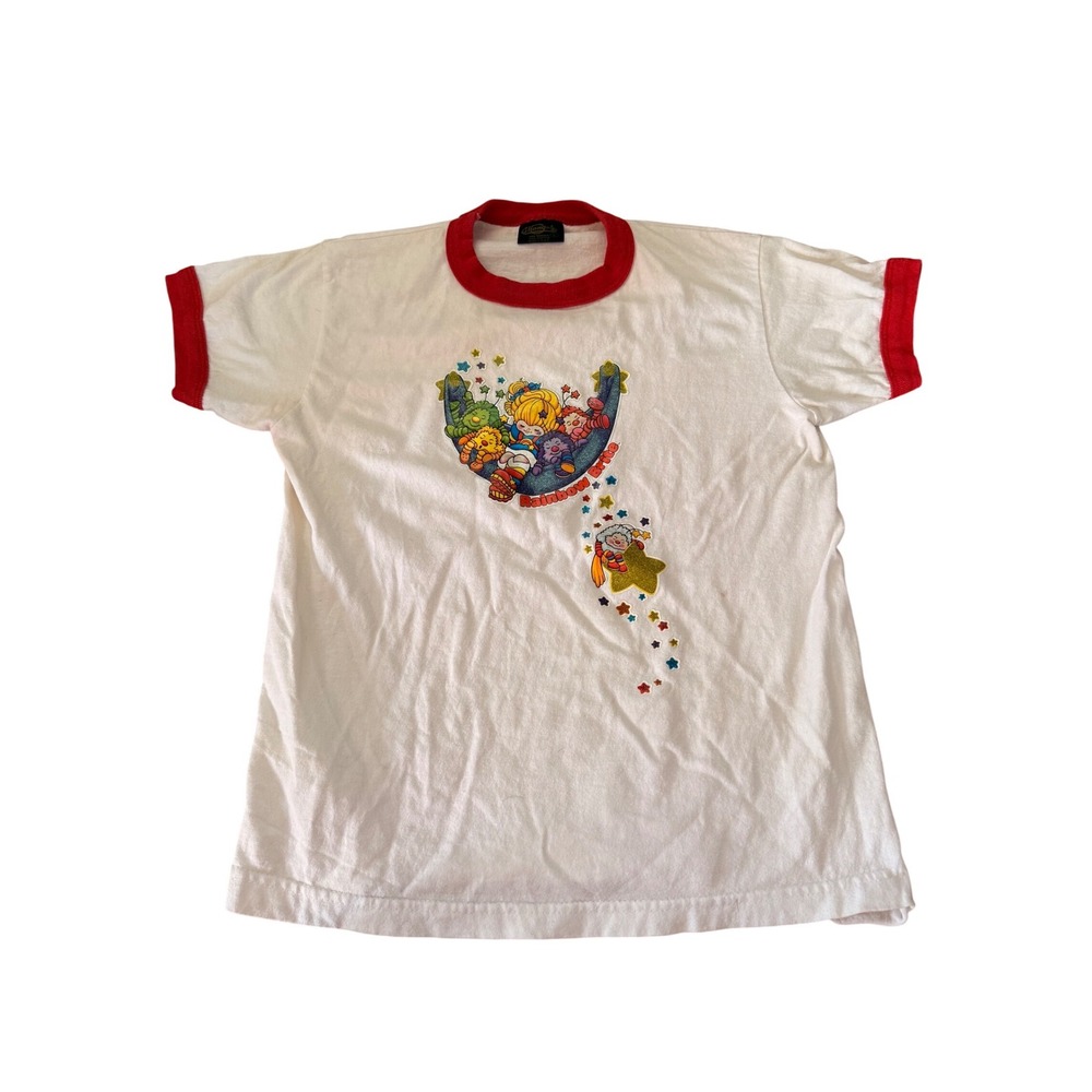 Vintage Rainbow Brite Ringer Graphic Tee White & Red 80s style